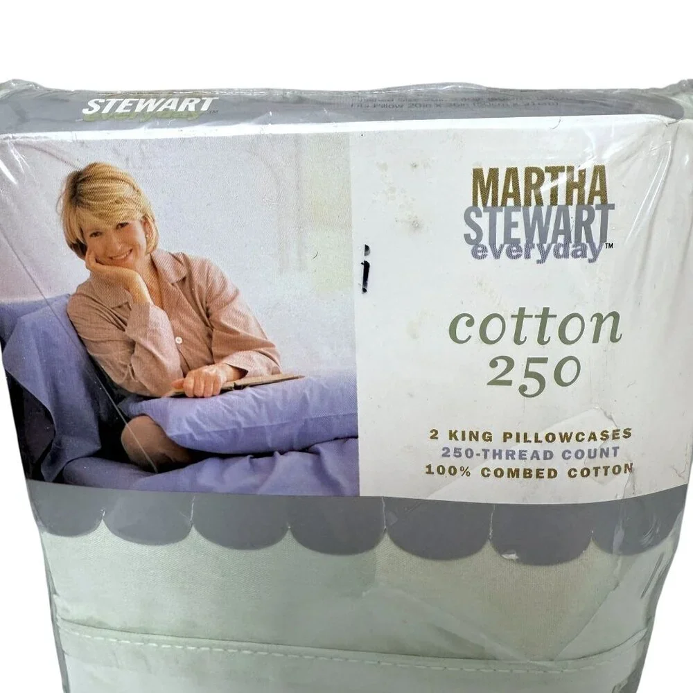 MARTHA STEWART Everyday Pillowcases Pair King Size 100% Cotton Sage Green NWT